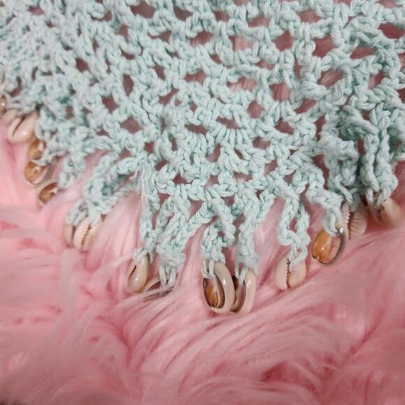 Island Planet Womens Small Blue Crochet Shells Halter Swim Top Cover - Picture 2 of 5